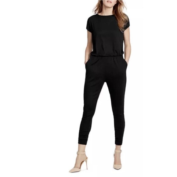 Ella Moss Zoe Cropped Tapered Black Jumpsuit Women Size Small Open Back - Picture 1 of 16